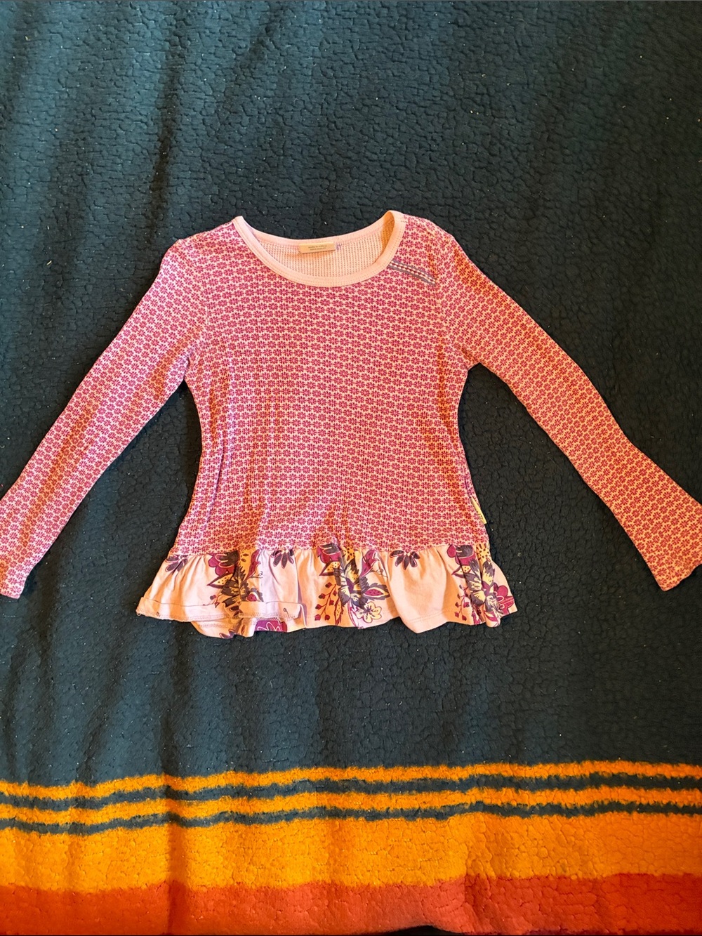 naartjie Pink Patterned Long-Sleeve thermal peplum with Floral Ruffle Hem